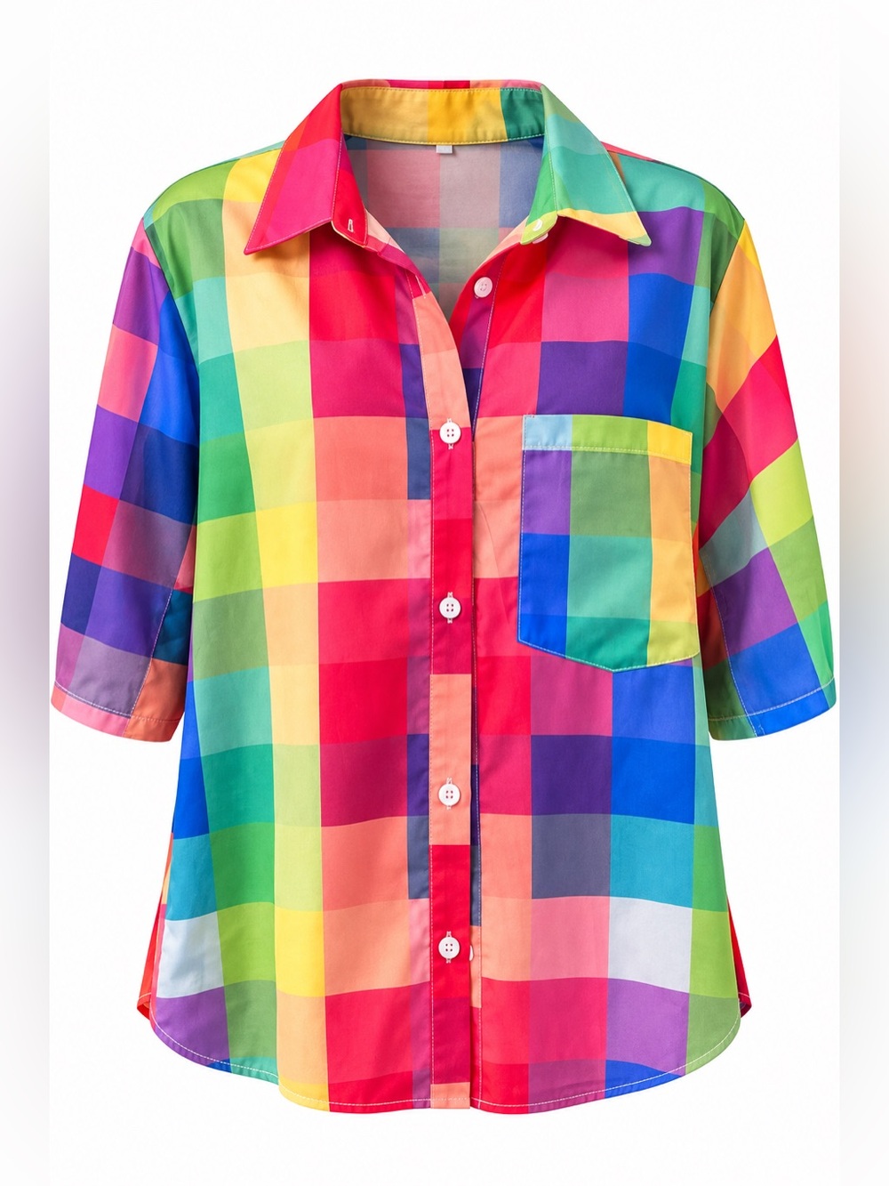 CHICME M Multicolor Checkered Button Up Blouse Open Back Gold Chain Y2K